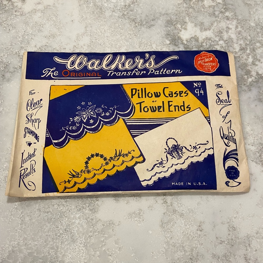 Vntg Walkers embroidery transfer for pillowcase or towels